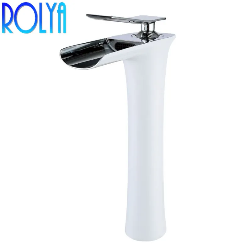 

2018 New Arrival Patent Design Wholesale White Single Handle Waterfall Tall Basin Faucet Bathroom Sink Mixer Taps