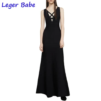 

Black Maxi Women Bandage Dress Sexy V-Neck Spaghetti Strap Long Dresses Elegance Prom Evening Party Vestidos Sleeveless