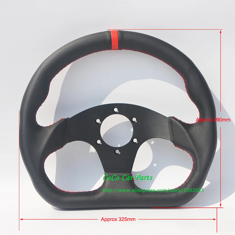 Универсальный Авто Руль из натуральной кожи D Shap модифицированный руль с красной полосой