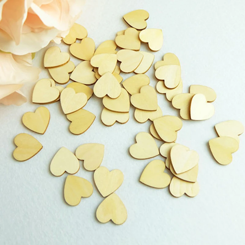500pcs wooden cabochon Wood heart love blank unfinished natural crafts supplies wedding ornaments 2cm-6cm size upon option