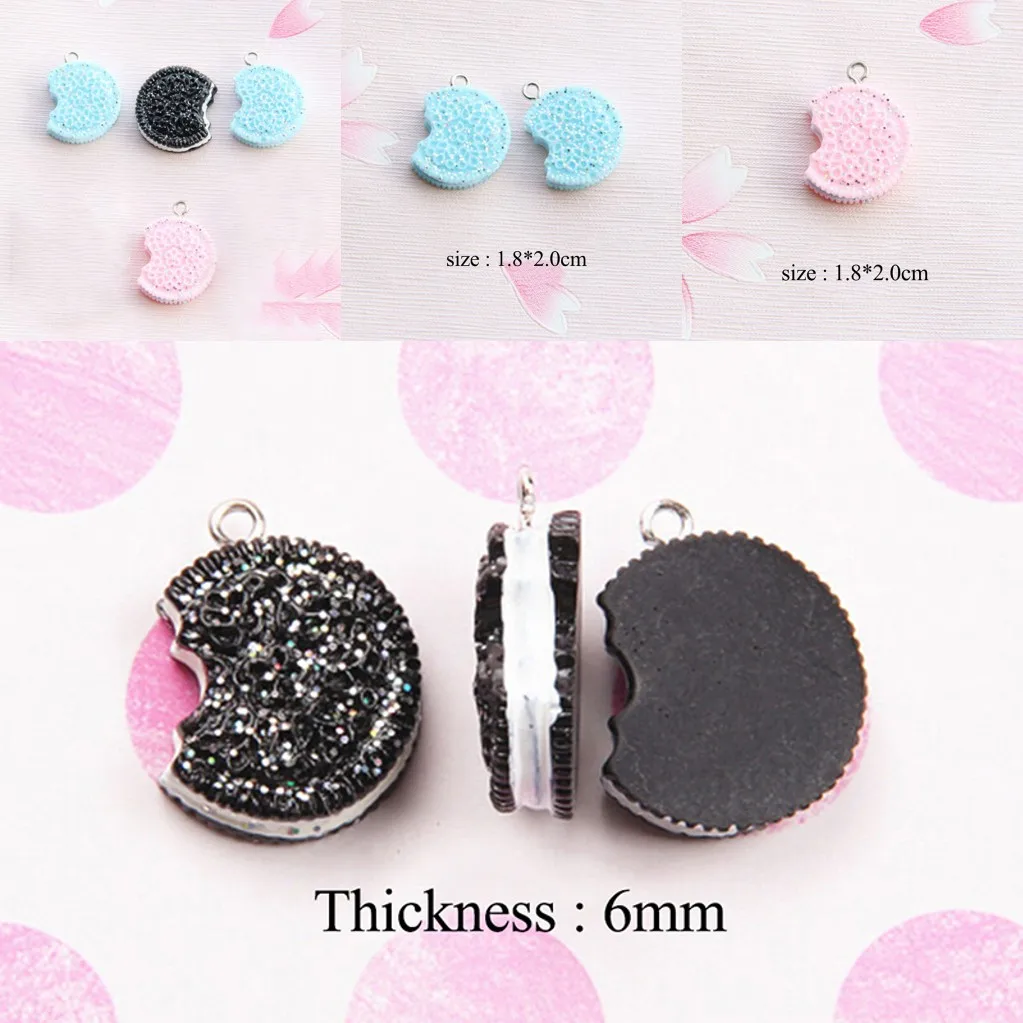 

2019 Hot 1PC Simulation Bite Oreo Biscuits Pendant Pink Blue Black Cookie Resin Charms For Necklace Bracelet Jewerly Making