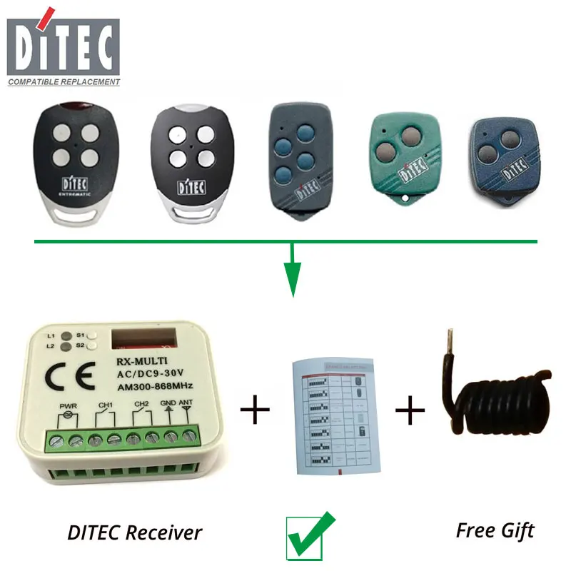 

2pcs Ditec Garage door opener Replacement Receiver Auto Scan Multi frequency Universal Automatic Door Receiver