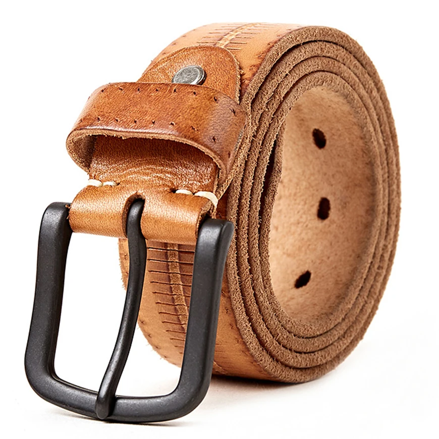 Genuine Leather Belt For Men Pin Buckle Full Grain For Jeans Wide Strap Belts
