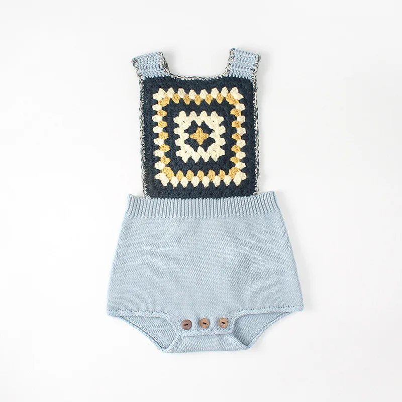 

Summer baby girl boys rompers Infant Baby Knitted Sleeveless jumpsuit newborn Square Collar Cross strap Clothes