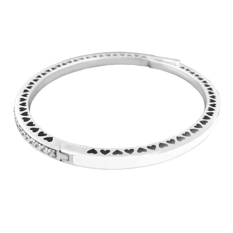 

Fits European Style Bangles 100% 925 Sterling Silver Jewelry Radiant Hearts, Silver Enamel Original Fashion Charms