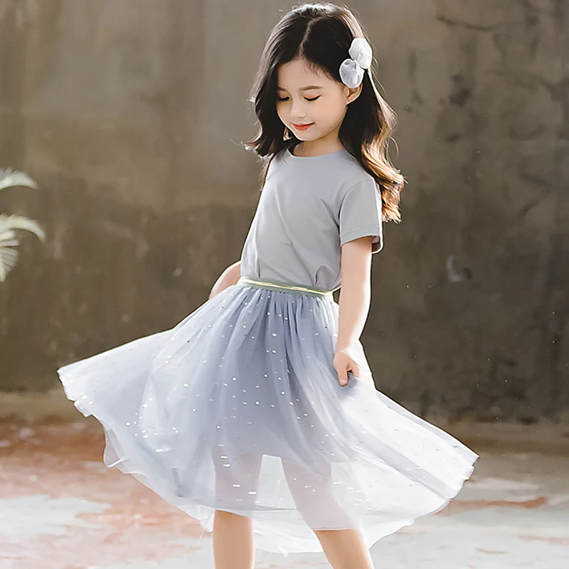 New girls 4-12 years old 2019 cotton Korean fashion children s wear knee princess skirt two-piece