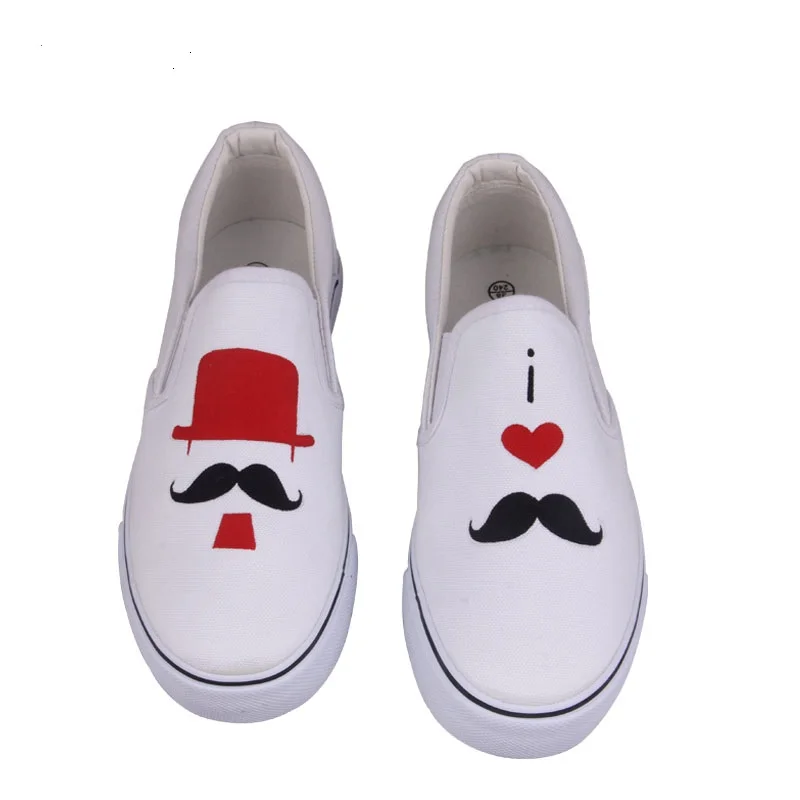

2018 Women's Autumn Hand-Painted Canvas Shoes Personality Kitten Foot Wrapping Female Mustache Graffiti Shoe Zapatos Mujer