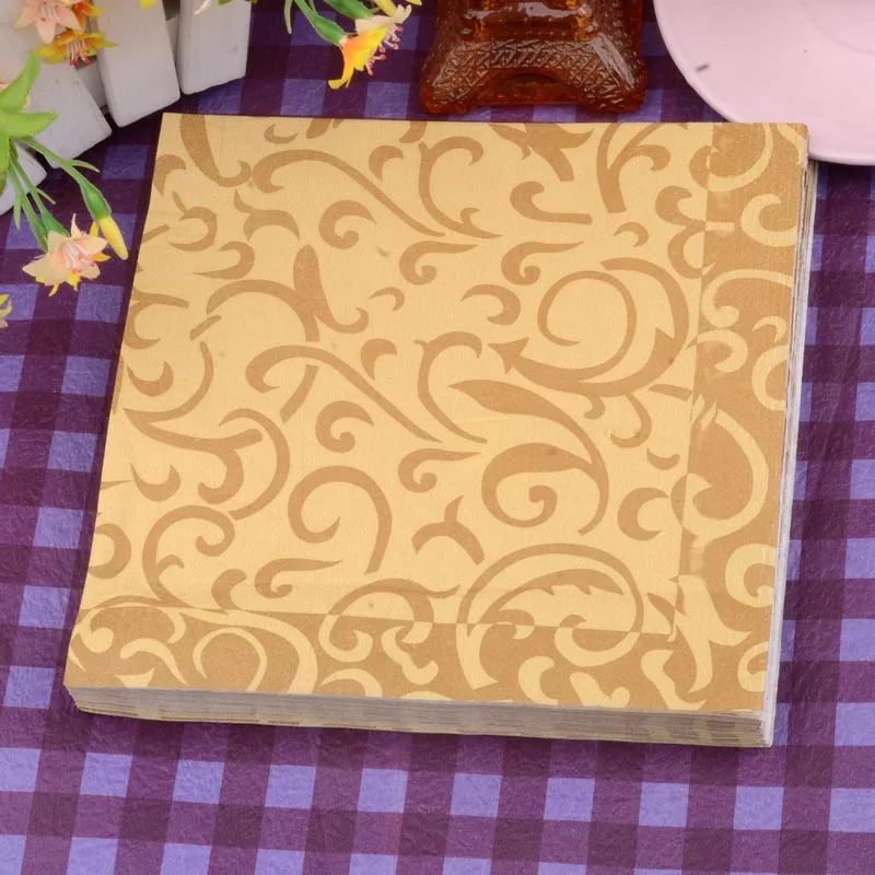 

Table napkins paper tissue color printed golden white gray handerchief decoupage wedding birthday party cafe decoration cup mat