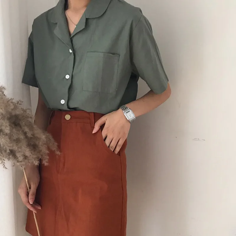 2019 النساء قميص عارضة Blusas الرجعية الصيف قصيرة الأكمام قميص فضفاض سترة 2019 النساء قميص عارضة Blusas الرجعية الصيف قصيرة الأكمام قميص فضفاض سترة