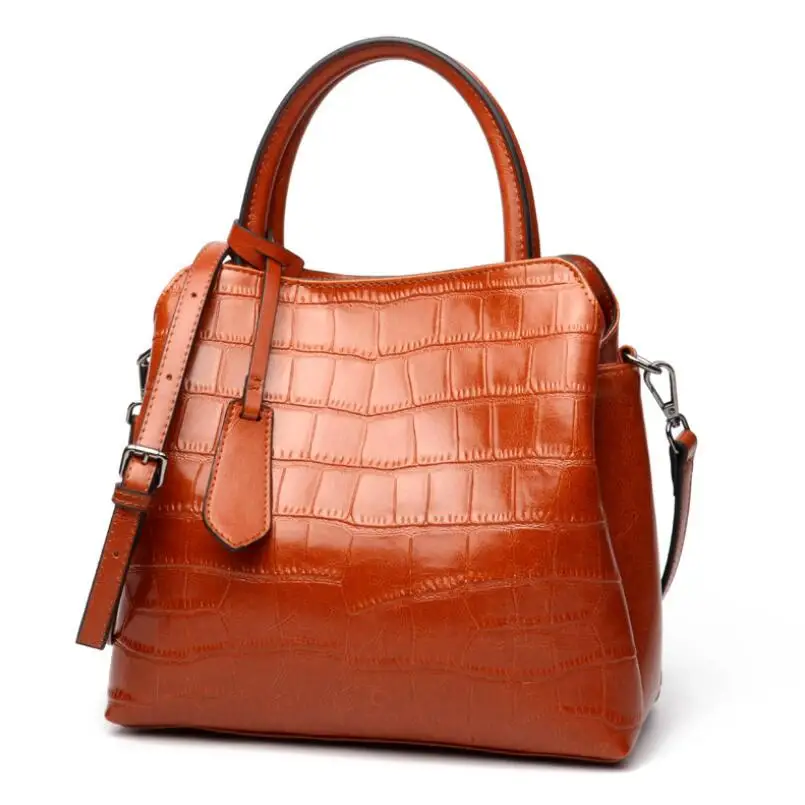 

FoxTail & Lily Stone Pattern Design Genuine Leather Vintage Tote Handbags Large Capacity Female Shoulder Crossbody Messenger Bag