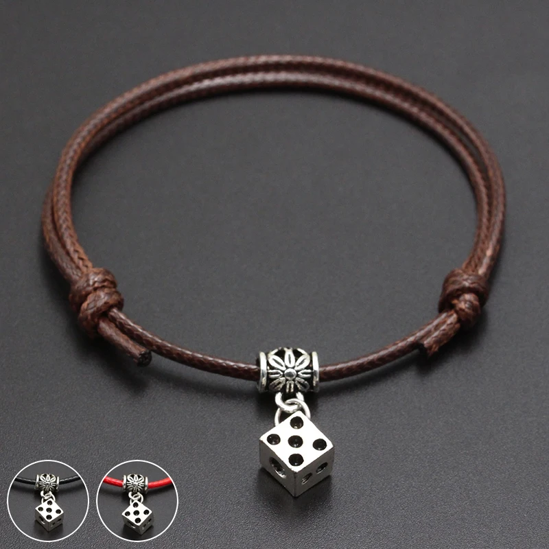 

2019 New Cube Dice Pendant Red Thread String Bracelet Lucky Black Coffee Handmade Rope Bracelet for Women Men Jewelry