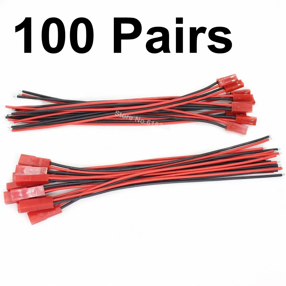 100 Pairs JST Plug & Socket connectors Pre Wired 150mm leads 2pin 22