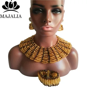 

Majalia Classic Nigerian Wedding African Jewelry Set Gold champagne and Brown Crystal Necklace Bride Jewelry Sets 10SX004
