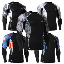 3D Prints Mens Long Sleeve Compression Shirt Elastic Workout Fitness Skin Tights MMA Rashguard Base Layer