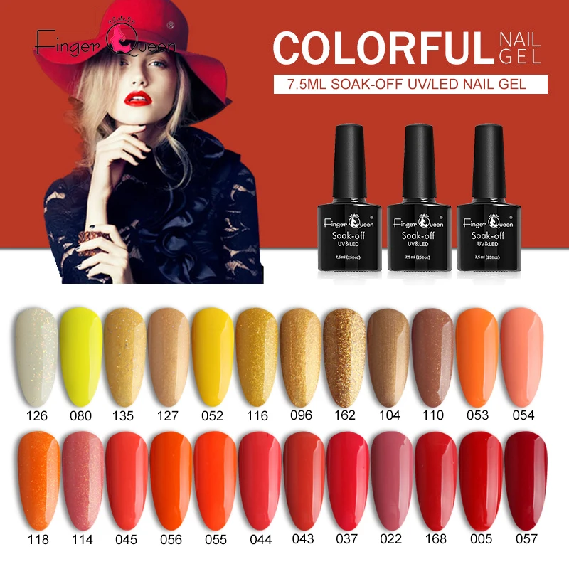 

FingerQueen Famous Brand Led Gel 1pc 7.5ml 24 Colors Varnish Shining Glitt-er UV Nail Gel Glue Long Lasting High Qulity Nail A