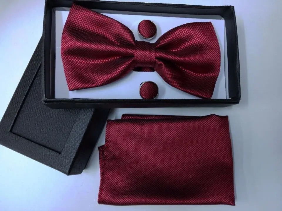 Dark red 1 Подарок мужчине шелк подарки для мужчин бабочкой Карманный площадь кешью цветы галстук-бабочка и платок носовой платок с запонки box set - Цвет: Dark red 1