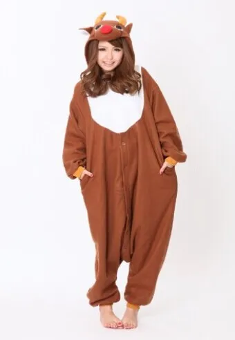 CosAnimal Kigurumi с оленем, Рождественский комбинезон с оленем рудолфом, костюмы для взрослых, женские, мужские пижамы, косплей, камуфляжный костюм