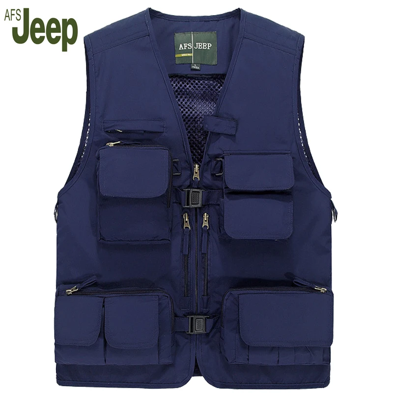 AFS JEEP Men's Quick Drying Mesh Multi Pocket Vest Large Casual Lovers Vest V Neck Men's