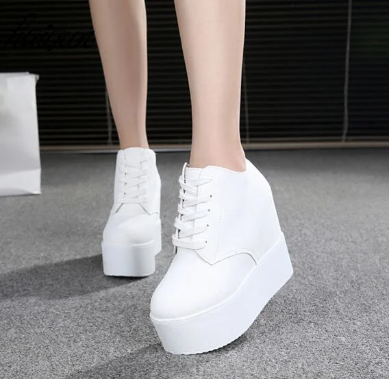 

Hot Sales New 2019 Autumn Black White Hidden Wedge Heels Casual Shoes Women's white Elevator High-heels boots For Women