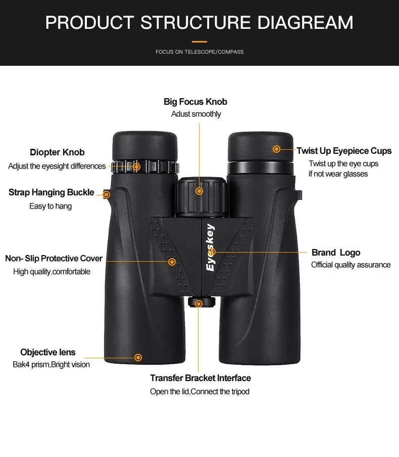 Telescópio à Prova Scopes com Alça de Pescoço Caça Binóculos Eyeskey Prism d' Água Camping Não-slip 8x42 Bak4 9 Telescópio À Prova D' Água Camping Caça