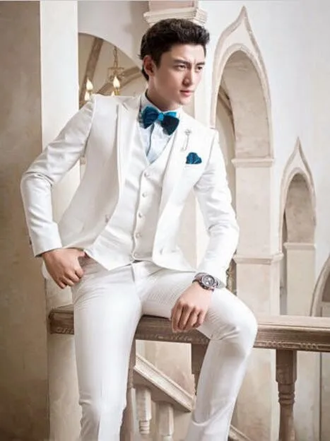 15-3  New Arrival White Men Suits Groom Formal Tuxedos Wedding Suits 4 Pieces Suits