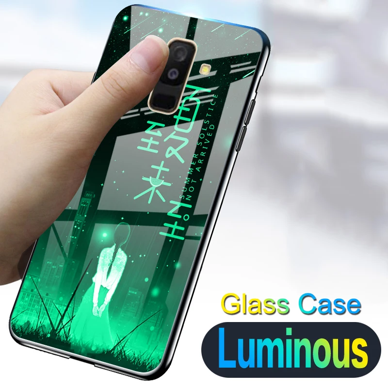 

Luminous Tempered Glass Case For Samsung Galaxy A6 A6+ Luxury Silicone Shine Case For Samsung A6 plus 2018 Back Cover