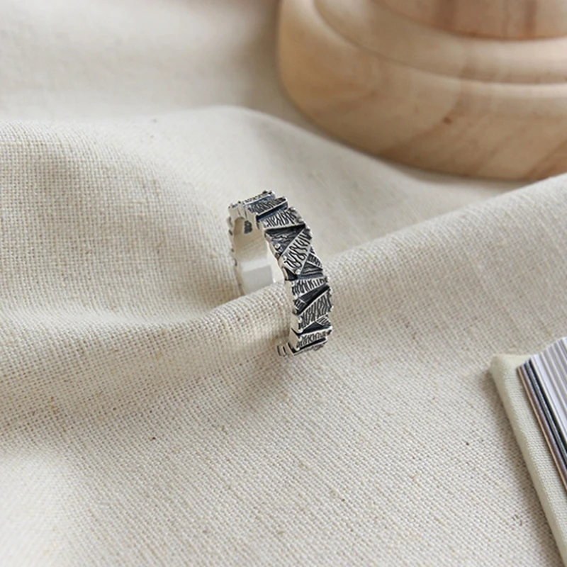 

LouLeur 925 sterling silver vintage fence open rings silver creative texture elegant female rings 925 silver festival jewelry