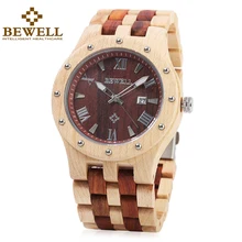 BEWELL деревянные часы мужские Лидирующий бренд роскошные деревянные светящиеся наручные часы Отображение даты сандаловое дерево кварцевые часы relogio masculino 109A