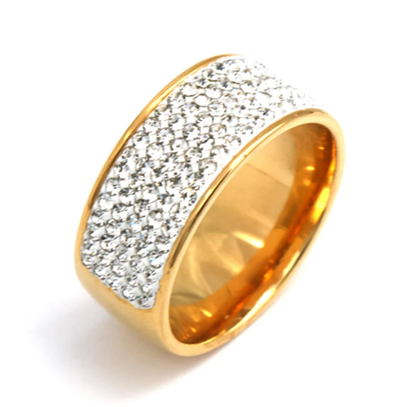 

PZ Stainless Steel jewelry 5 Row Lines Clear Crystal Wedding Rings For Women Fashion Rhinestone Stainless Steel Female Jewelry