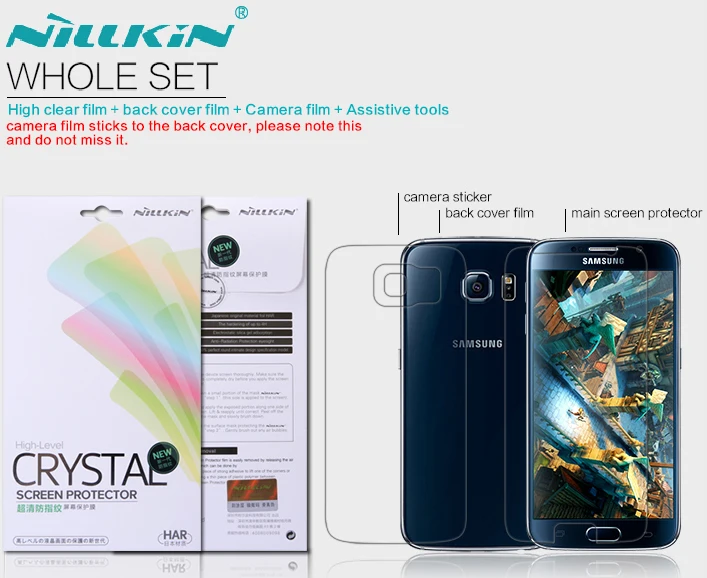 

whole unit nillkin Super Clear Anti-fingerprint screen protector for samsung s6 g920f free for back cover + camera film