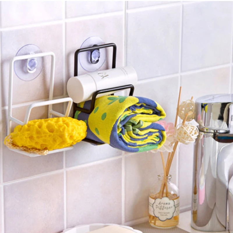 1 قطعة basupply الالتصاق مزدوج الحديد رفوف التخزين بالوعة استنزاف رف متعددة الأغراض الإسفنج فرشاة حامل المطبخ الحمام بالوعة الرف