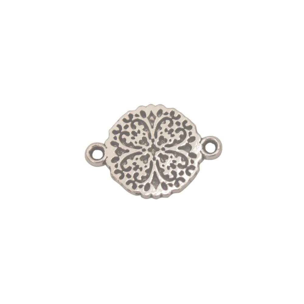 

50PCS Antiqued Silver Metal Clover Design Round Link Connectors 13mm A41177