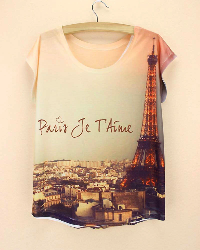 

Vintage Tour Eiffel printed t-shirts women 2015 fashion ladies top tees short sleeve o-neck summer tee factory wholesale