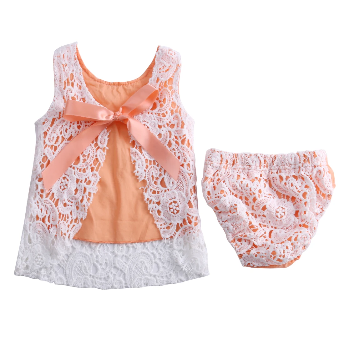 

Helen115 Pretty Newborn Baby Girls Summer Lace Flower Sleeveless Backless T-shirt+Shorts 0-18M