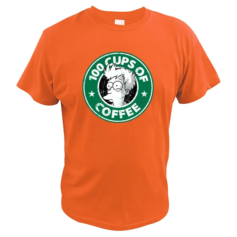 100 чашки кофе Футболка Горячий Дизайн Модный логотип Графический хлопок ЕС Размер Мужчины мультфильм кафе футболка - Цвет: Оранжевый