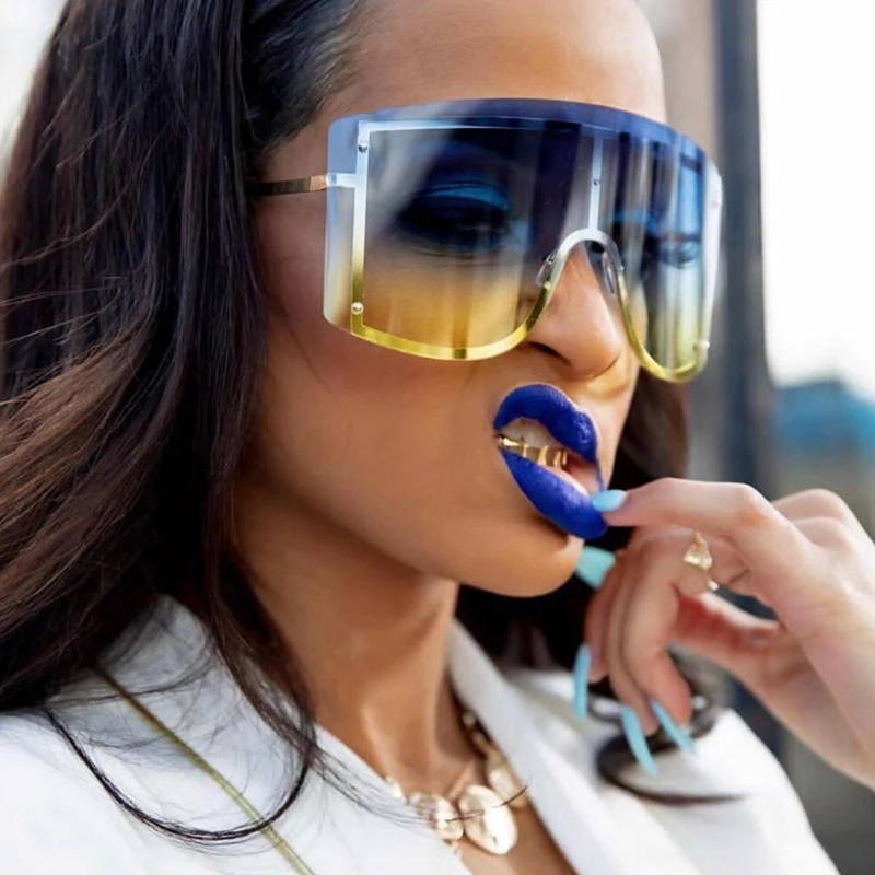 

2019 Luxulry Brand Designer Red Rimless Metal Female Sun Glasses Shades Oversized Blue Gradient Sunglasses Women W11