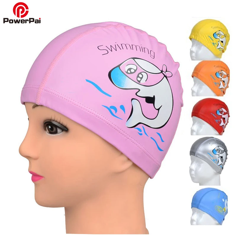 Купить PowerPai Swimming Cap Children Waterproof PU for boys girls Comfortable Dolphine Cat Cartoon Pool Training Bathing Hood  Спорт и | Плавательные шапочки (32824874593)