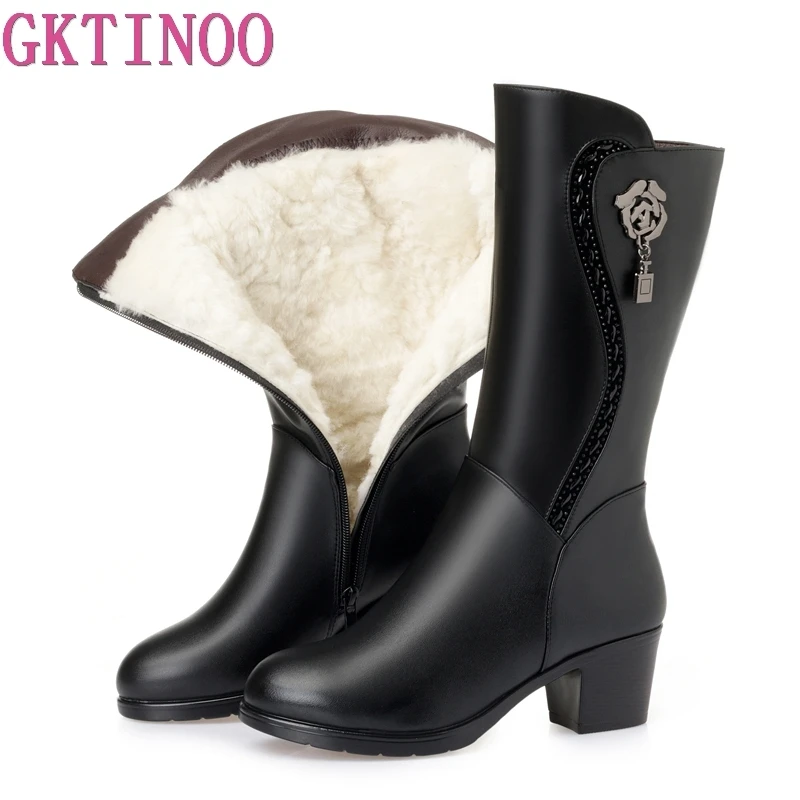 GKTINOO Winter Knee High Boots Wool Fur Inside Warm Shoes Women High