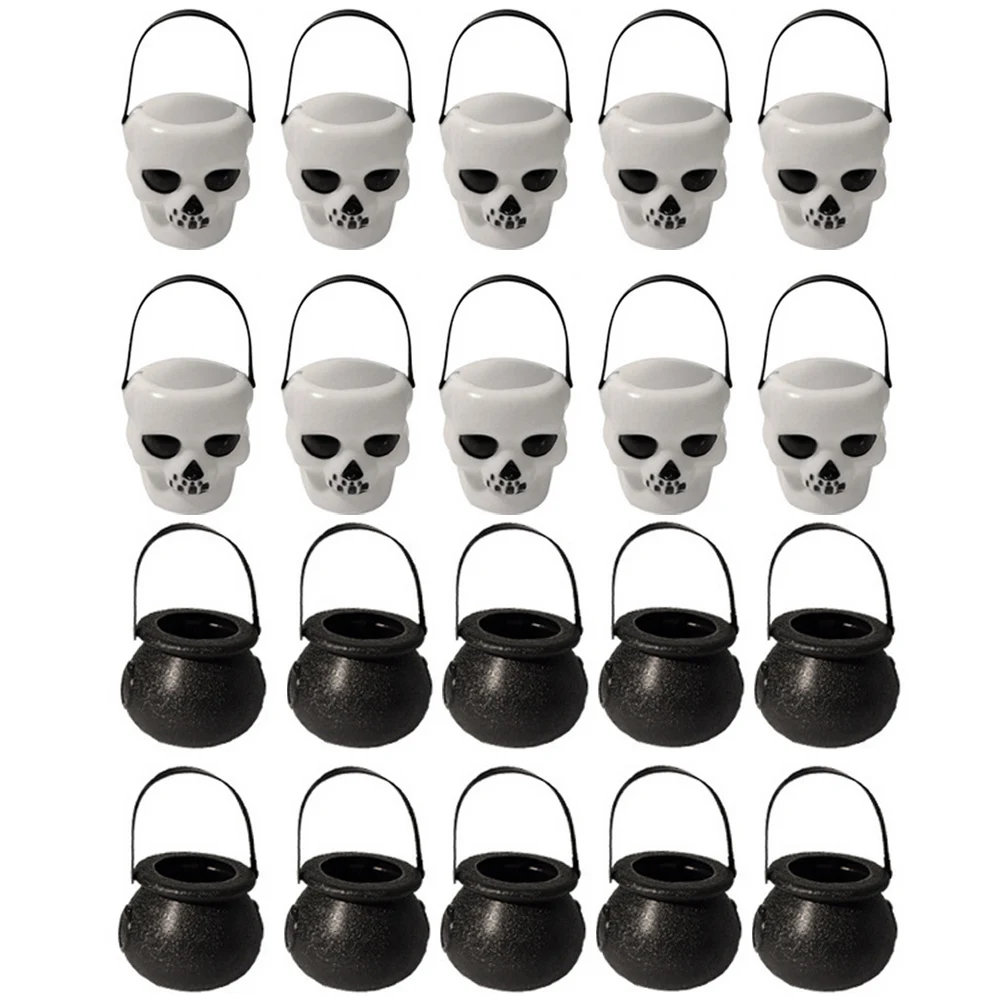 

Behogar 10pcs Mini Plastic Halloween Skull Witch Candy Holder Kettles Pot Bucket Cauldron Toys for Party Favors Props Decor