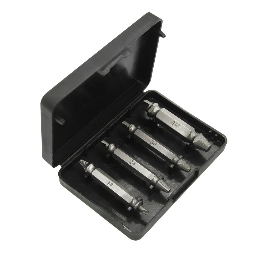 

4pcs/set Damaged Screw Extractor Drill Bits Remover Bolt Stud Tool broken screw Speed easy out Set Removal #1 #2 #3 #4 With Case