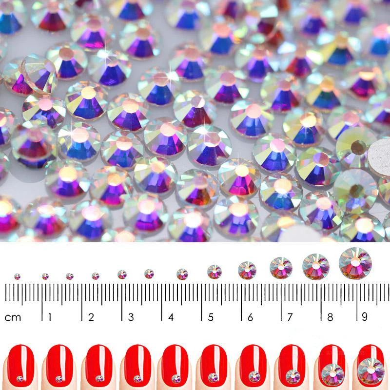 SS3-SS30 سوبر بريق الكريستال AB اكسسوارات زجاج ذو ظهر مسطح الحرباء مسمار الراين ل سحر 3D رسومات أظافر زينة SS3-SS30 سوبر بريق الكريستال AB اكسسوارات زجاج ذو ظهر مسطح الحرباء مسمار الراين ل سحر 3D رسومات أظافر زينة