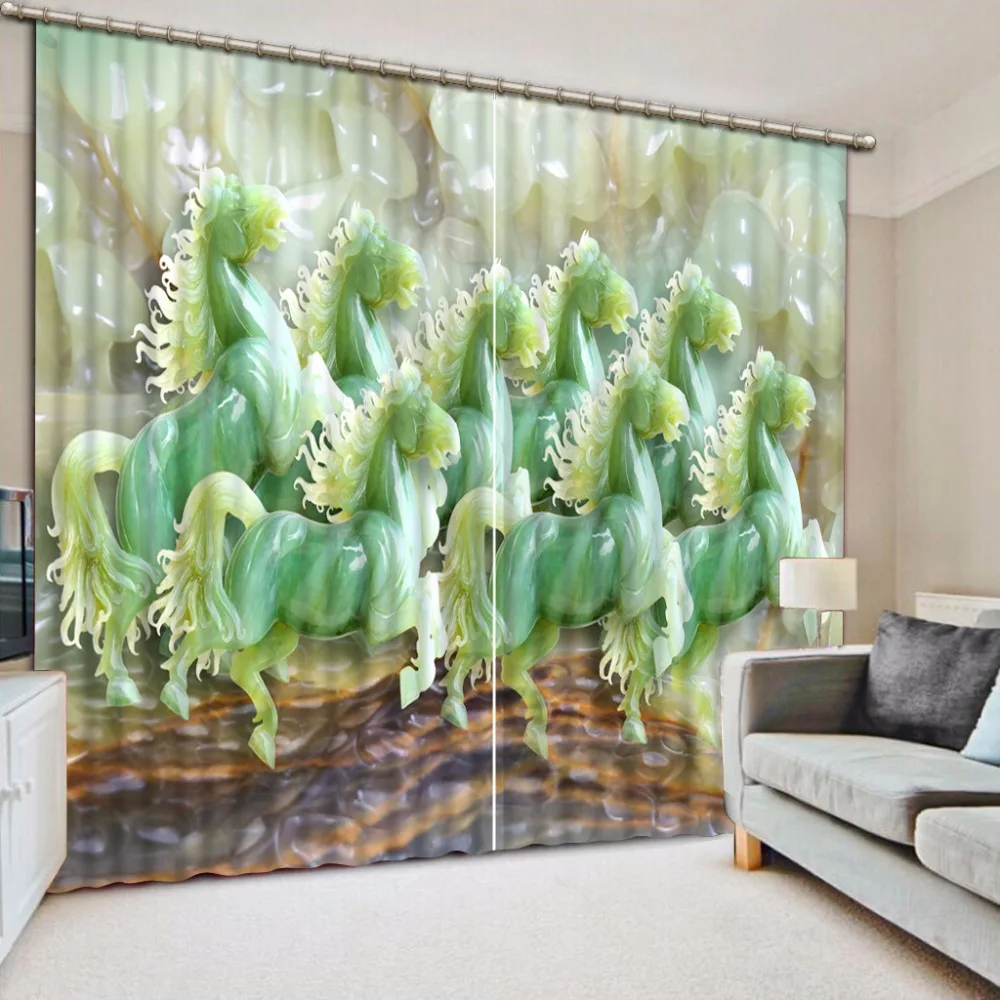 Us 57 4 59 Off Custom Any Size 3d Curtain For The Bedroom Emerald Jade Horse Curtain Home Bedroom Decoration 3d Bathroom Shower Curtain In Curtains