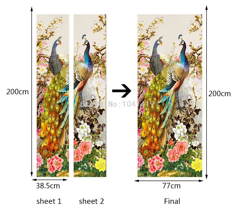 Китайский стиль романтическая Павлин 3D настенная бумага гостиная фото настенная Дверь Наклейка ПВХ водостойкая виниловая настенная бумага домашний декор