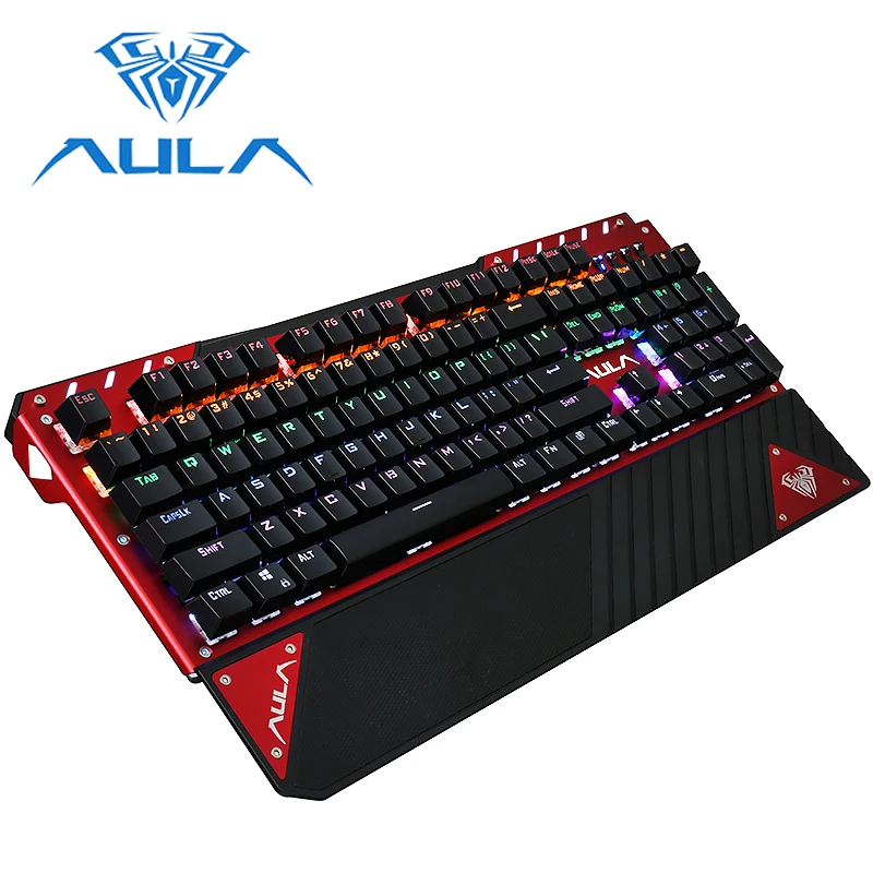 

AULA Mechanical Gaming Keyboard RGB Backlit Metal Panel Blue Switches Wrist Rest Ergonomics for PC Computer Laptop Game Keyboard
