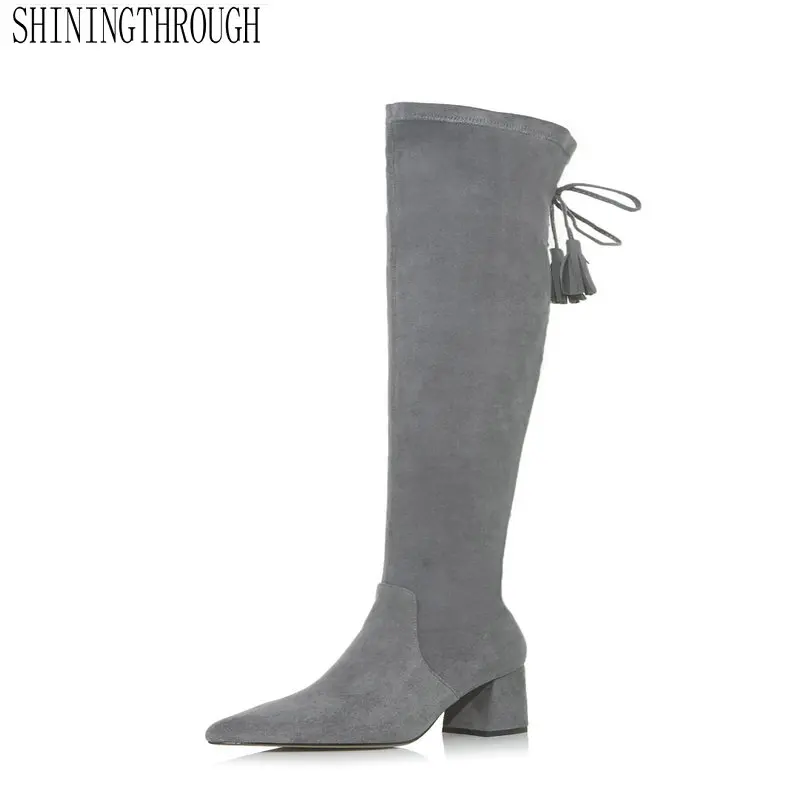 

100% Genuine Leather Women Over The Knee High Boots Fashion Sexy Square High Heel Women Shoes Spring Autumn Party Shoes