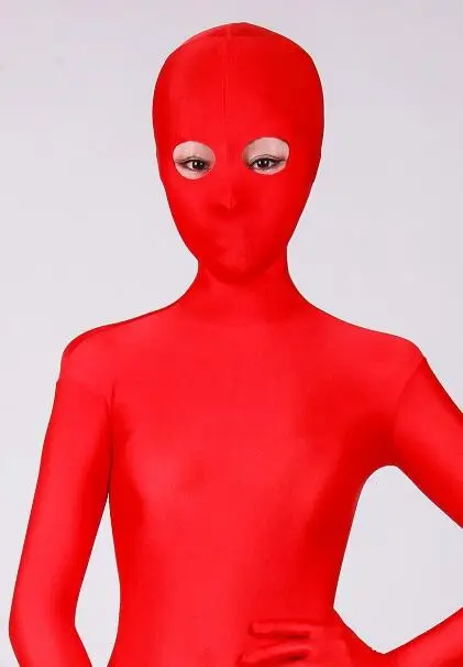 Сексуальный телесный черный красный цвет Гладкий Полный тело лайкра вторая кожа обтягивающий костюм зентай боди для Леди открытые глаза