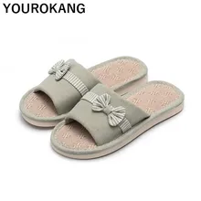 Bowknot Women Home Slippers Spring Autumn Female Flat Shoes Open Toe Indoor Floor Couple Flax Slippers Antiskid Linen Slippers suihyung women linen slippers fashion deisgn floral bowknot flat slippers comfortable home slippers indoor shoes beach slippers