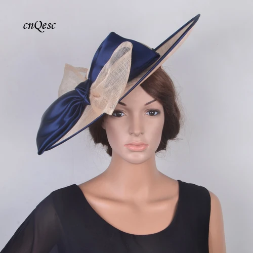 Женская шляпа дизайн X Большое блюдце база hatinator Sinamay чародей Свадебная шляпа с большим бантом для Кентукки Дерби, гонки