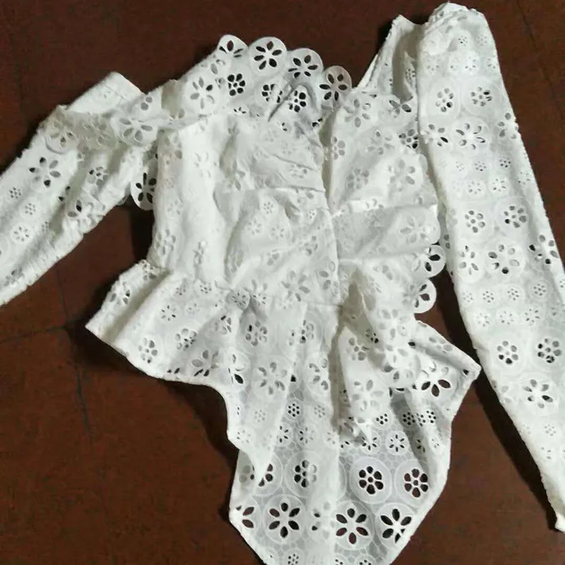Женская кружевная блузка MIAOQING асимметричная с длинным рукавом и открытыми