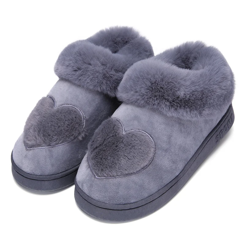 

New Arrival Heart-Shaped Cotton Women Slippers Warm Plush Winter Fur Slippers Soft Indoor Shoes Flat With Home Slippers